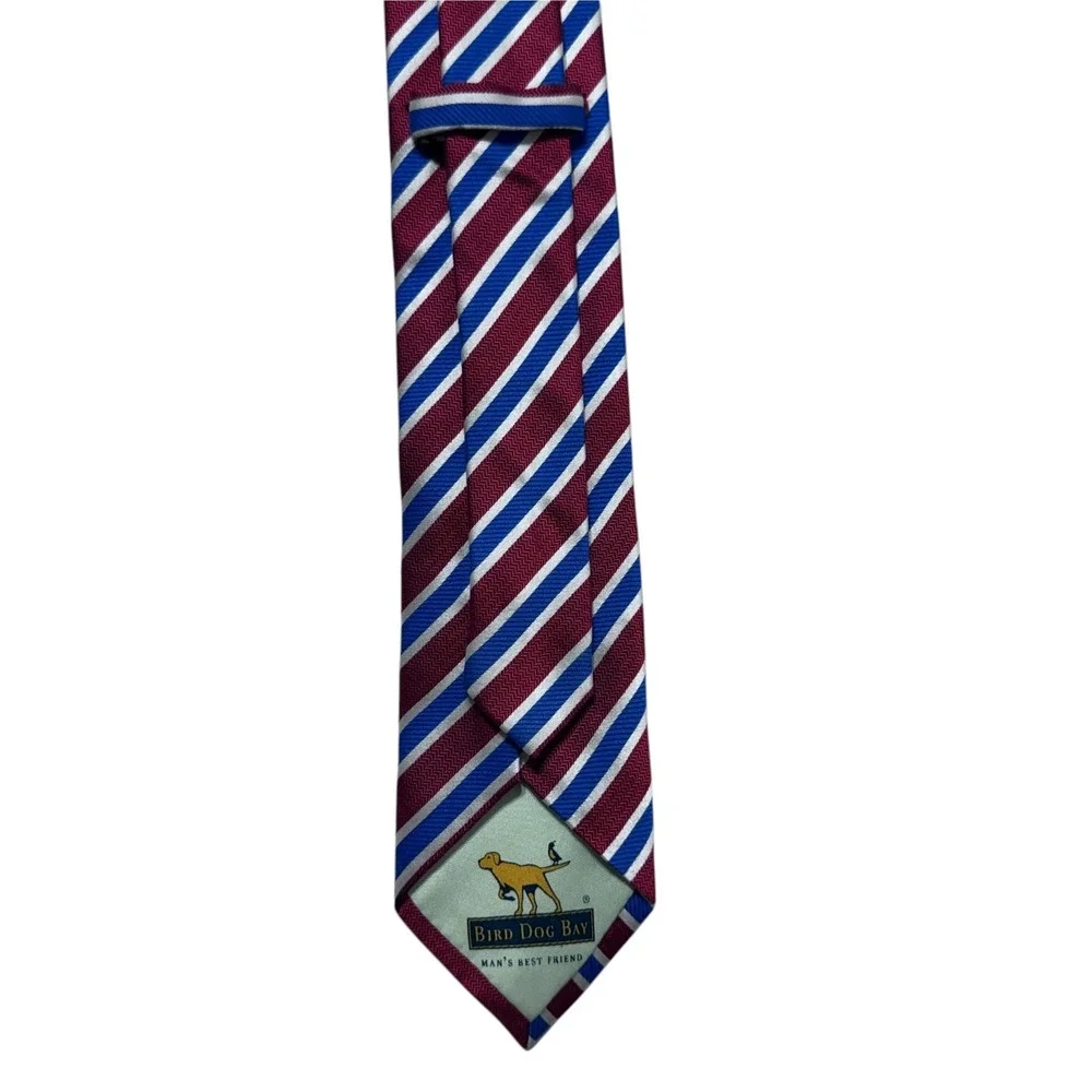 Bird Dog Bay Necktie Mens OS Red Blue Silk Wool Repp Stripe Preppy Classic